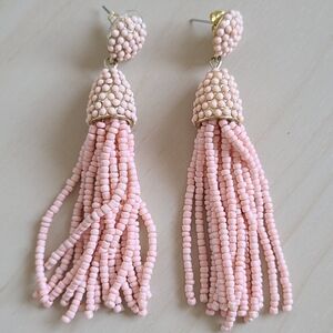 Blush Pink Beaded Tassel Earrings | Charming Charlie | Statement Earrings